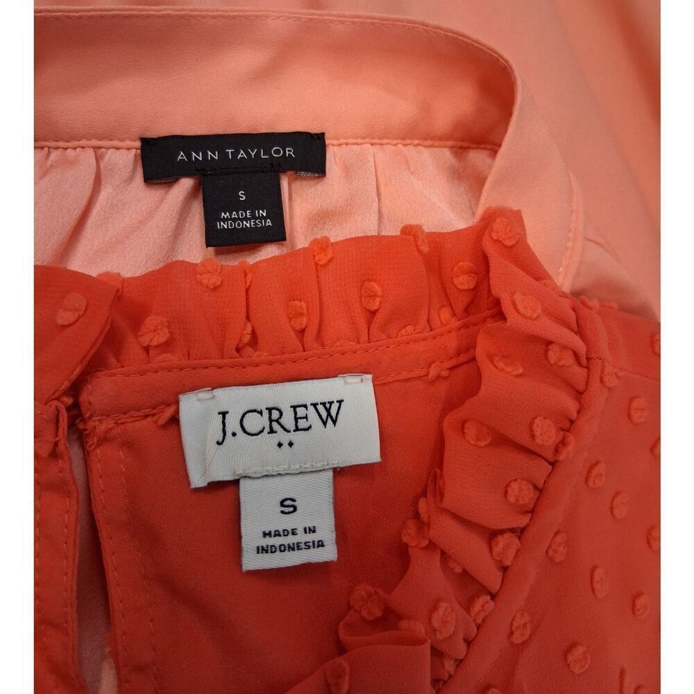 j.crew womens small Swiss dot orange blouse ann Taylor split neck top lot of 2 - Picture 7 of 12